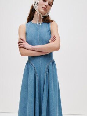 H&M Denim Open-Back Paneled Dress New !